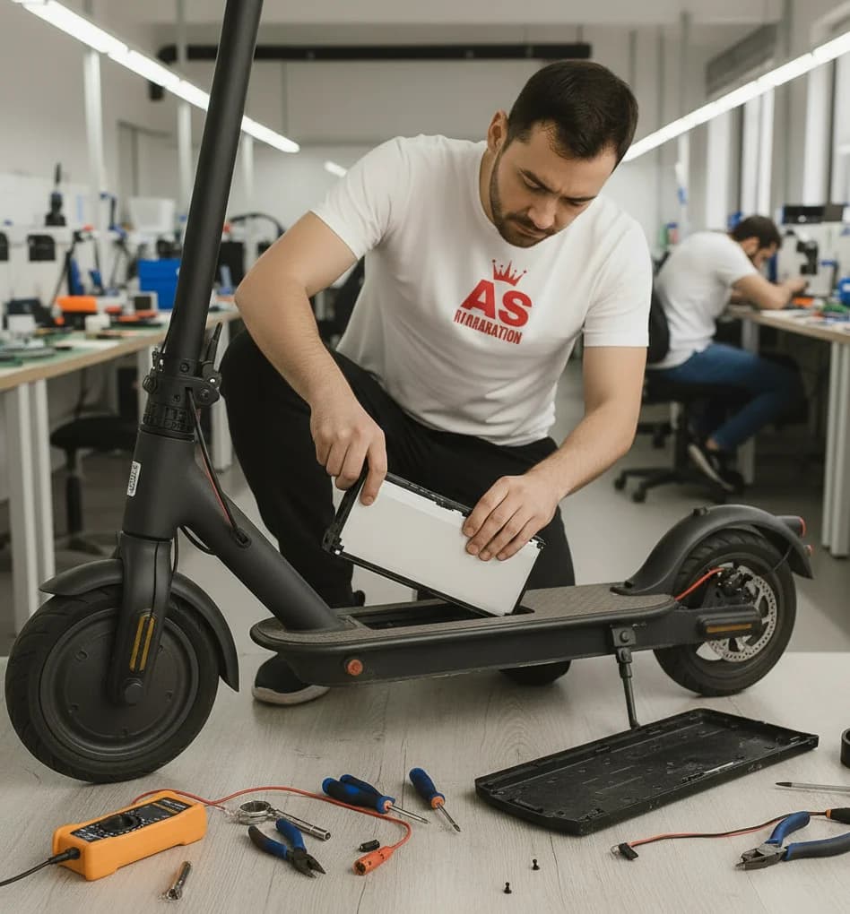 Remplacement batterie trottinette - AS REPARATION Paris - Réparation professionnelle avant après
