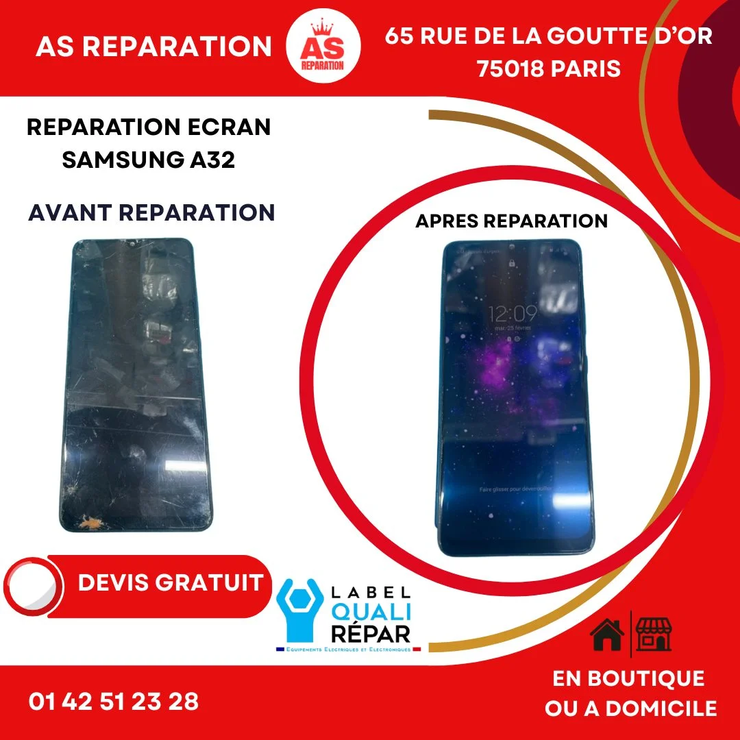 Réparation écran SAMSUNG Galaxy A32 - Avant et après comparaison boutique