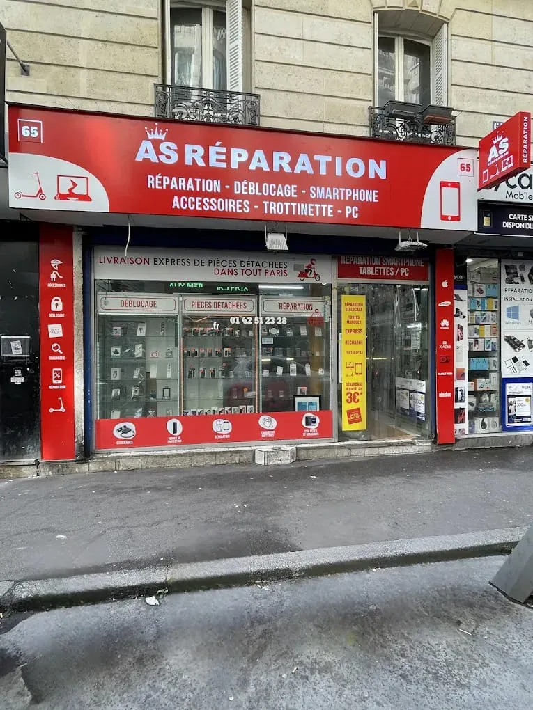 Devanture de la boutique AS Réparation au 65 rue de la Goutte d'Or, Paris 18